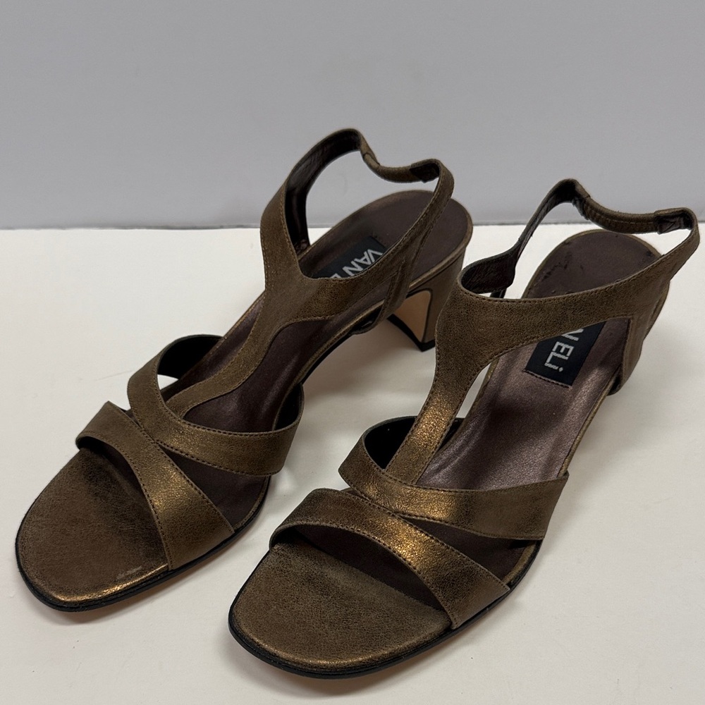 Vaneli Metallic Bronze Open-Toe Slingback Heels, Size 11 Narrow